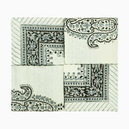 Indian Block Print Napkins Grey and White Set Of 4 Napkins - My Store