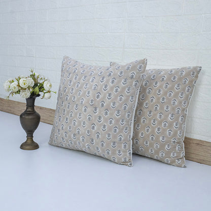 Hand Block Print Beige Leaf Cushion Cover – Cotton Decorative Pillow