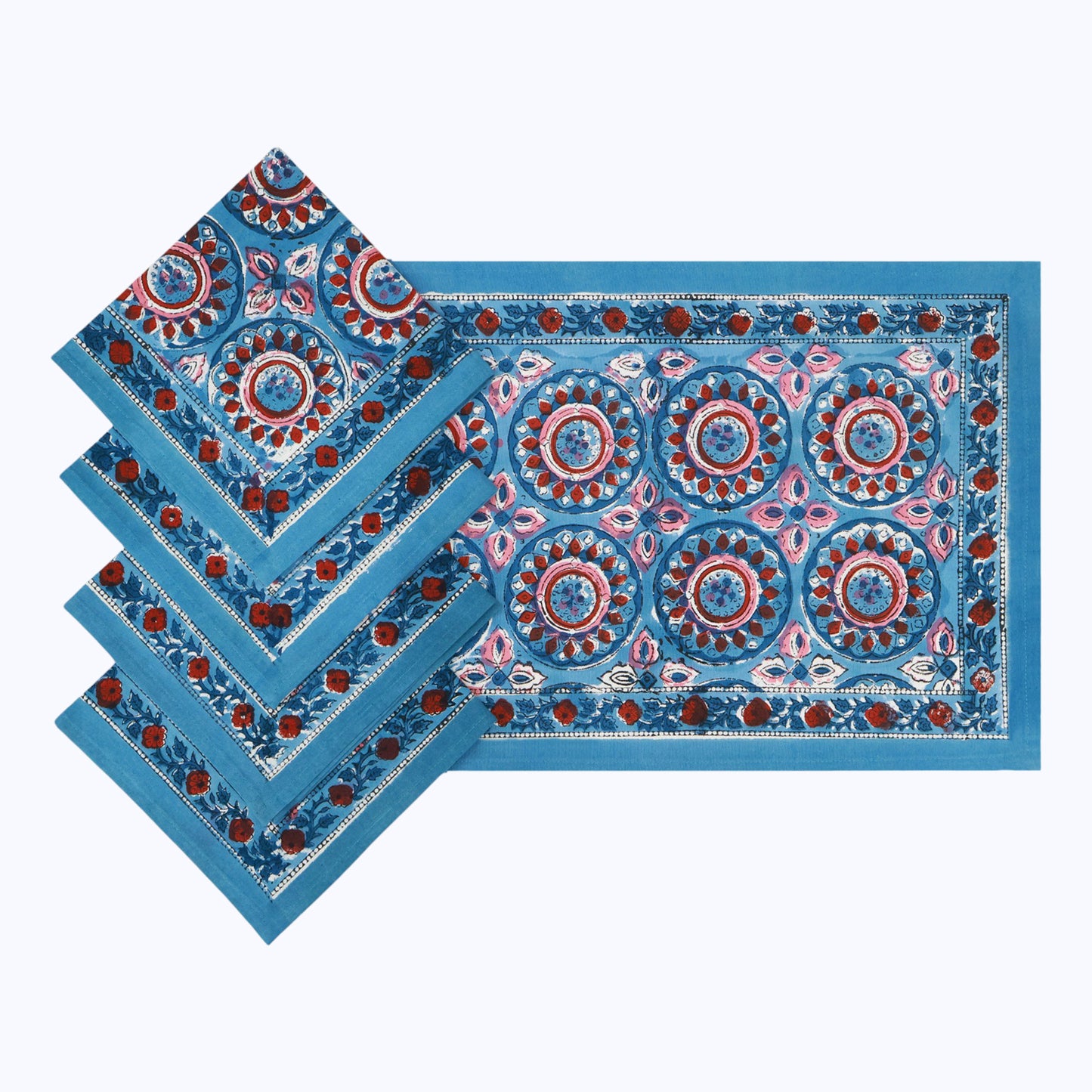 Hand Block Printed Cotton 4 Pieces Napkins Set - My Store