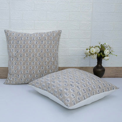 Hand Block Print Beige Leaf Cushion Cover – Cotton Decorative Pillow