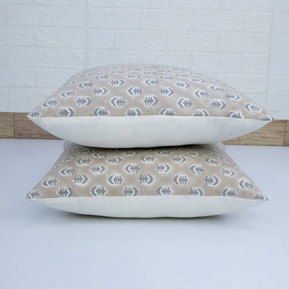 Hand Block Print Beige Leaf Cushion Cover – Cotton Decorative Pillow