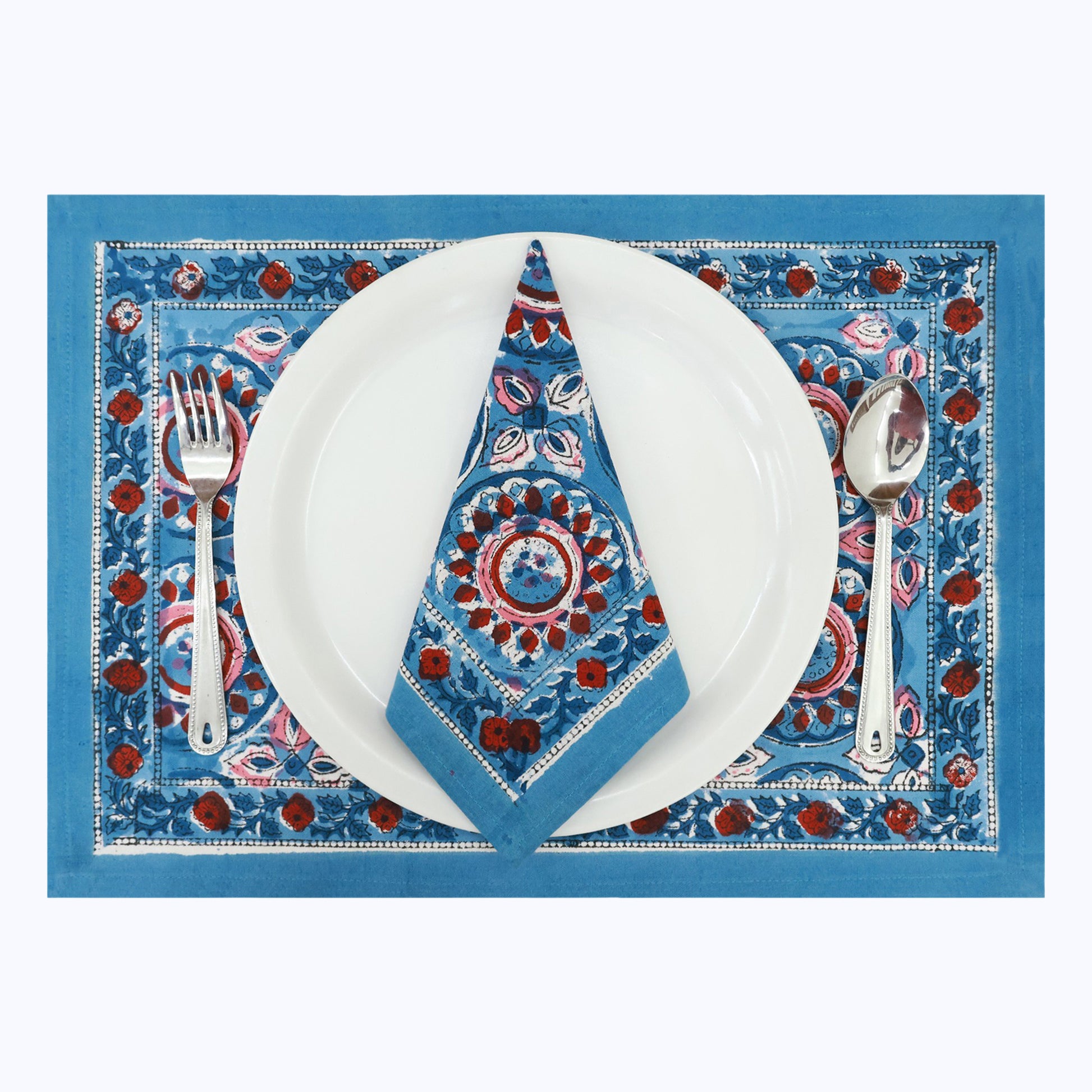 Hand Block Printed Cotton 4 Pieces Napkins Set - My Store