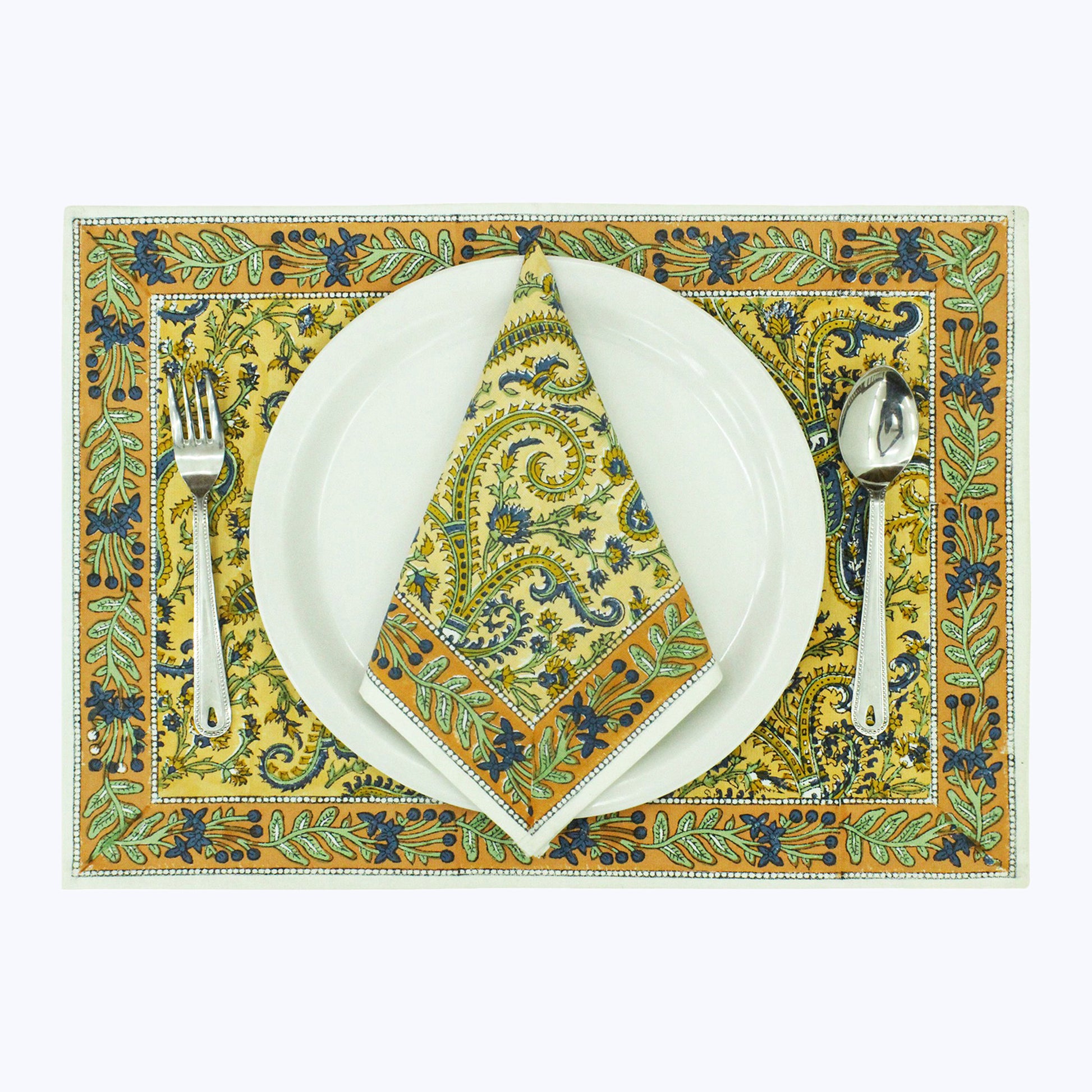 Orange and Blue Handmade Cotton Set 4 Napkins - My Store