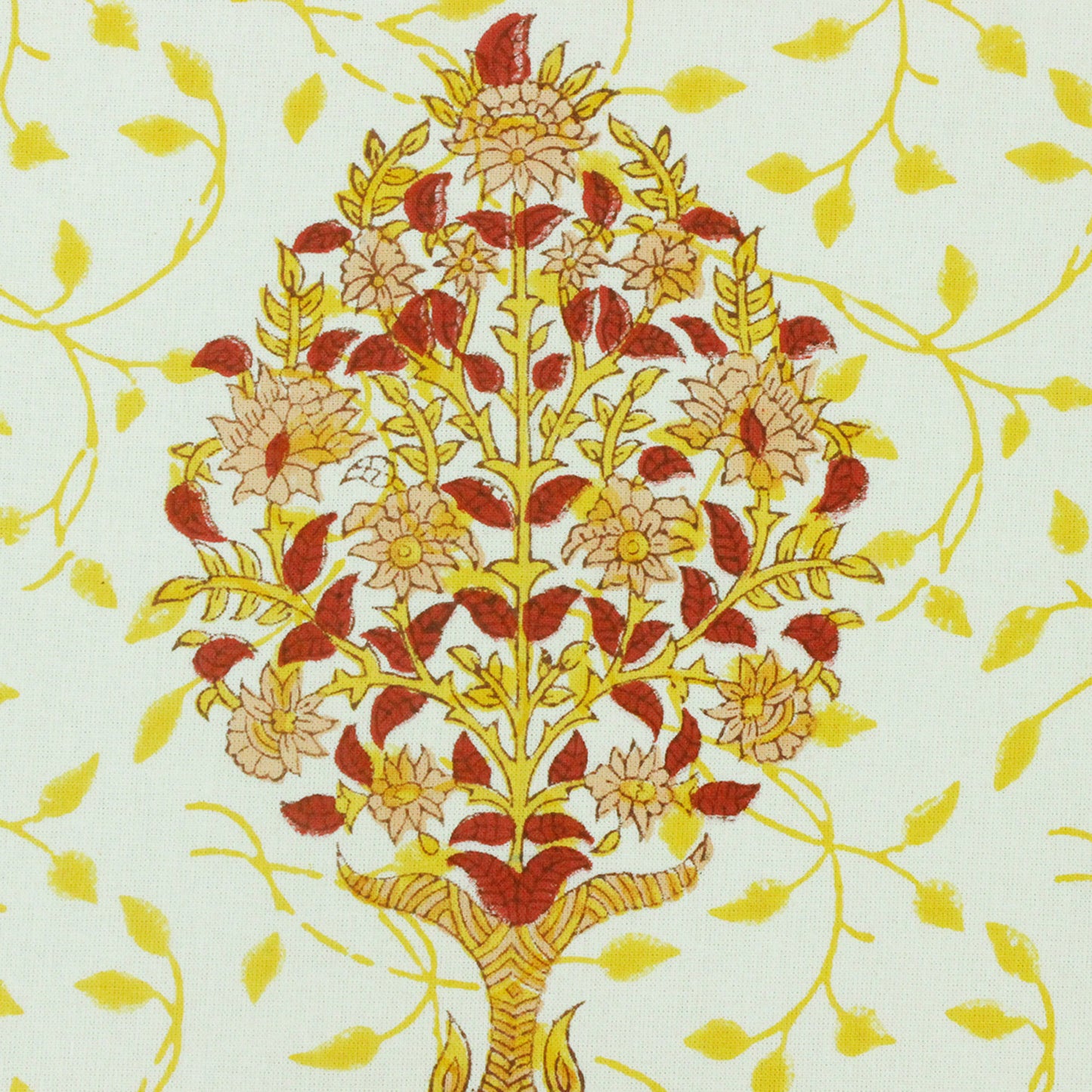 Floral Yellow and White Hand Block Printed Cotton Set 4 Napkins - My Store