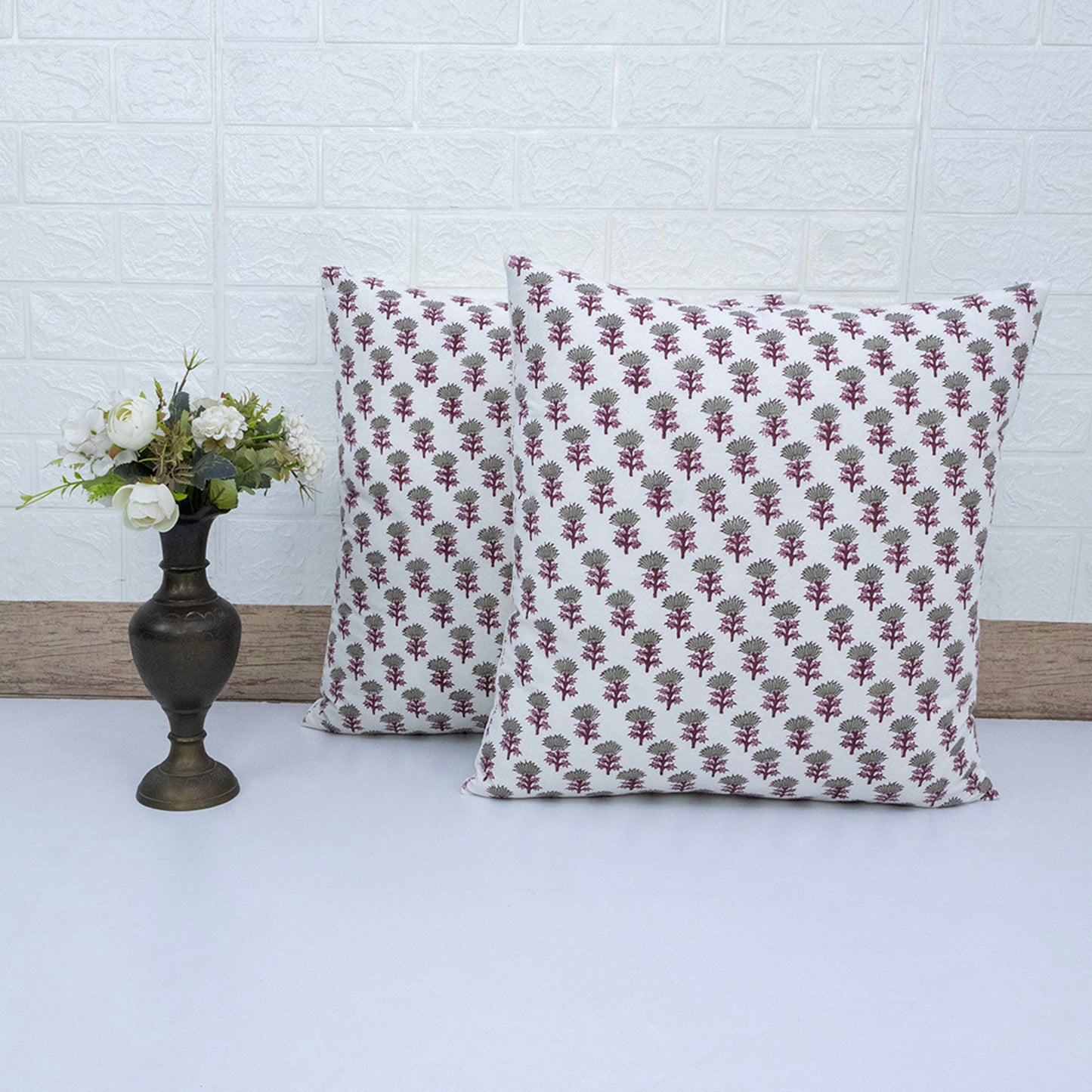 Block Printed Cotton Cushion Cover Floral Print Pillow Cover Handmade Boho Sofa Decor Cushion Cover Case