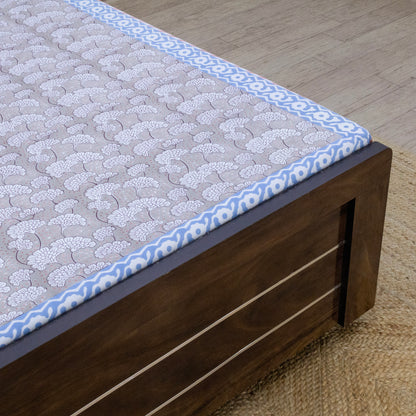 Indian Handmade Block Printed Gray and Blue Floral Pattern Cotton Bed sheet For living Room, Kids Room - My Store