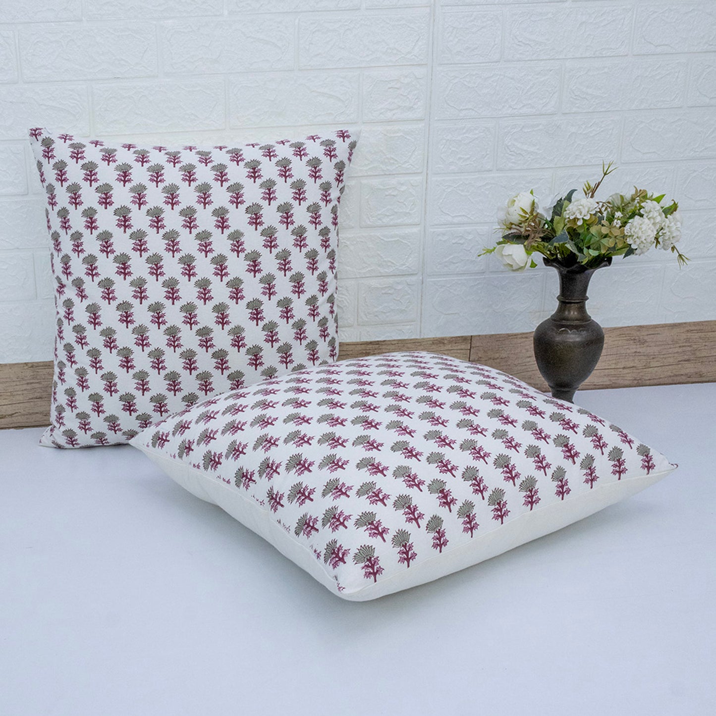 Block Printed Cotton Cushion Cover Floral Print Pillow Cover Handmade Boho Sofa Decor Cushion Cover Case