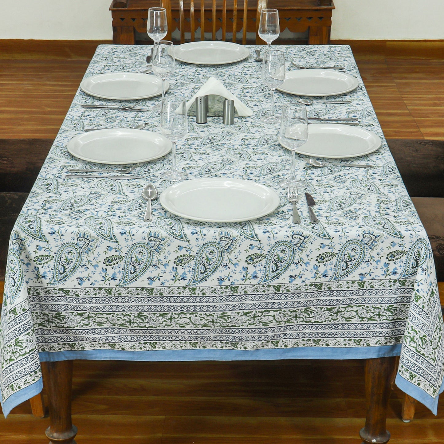 Green & White Rectangle Dining Table Cover - Home Living Table Linen - My Store