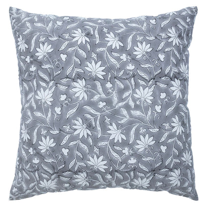 Grey Floral Cushion Cover – Cotton Decorative Pillow Cover