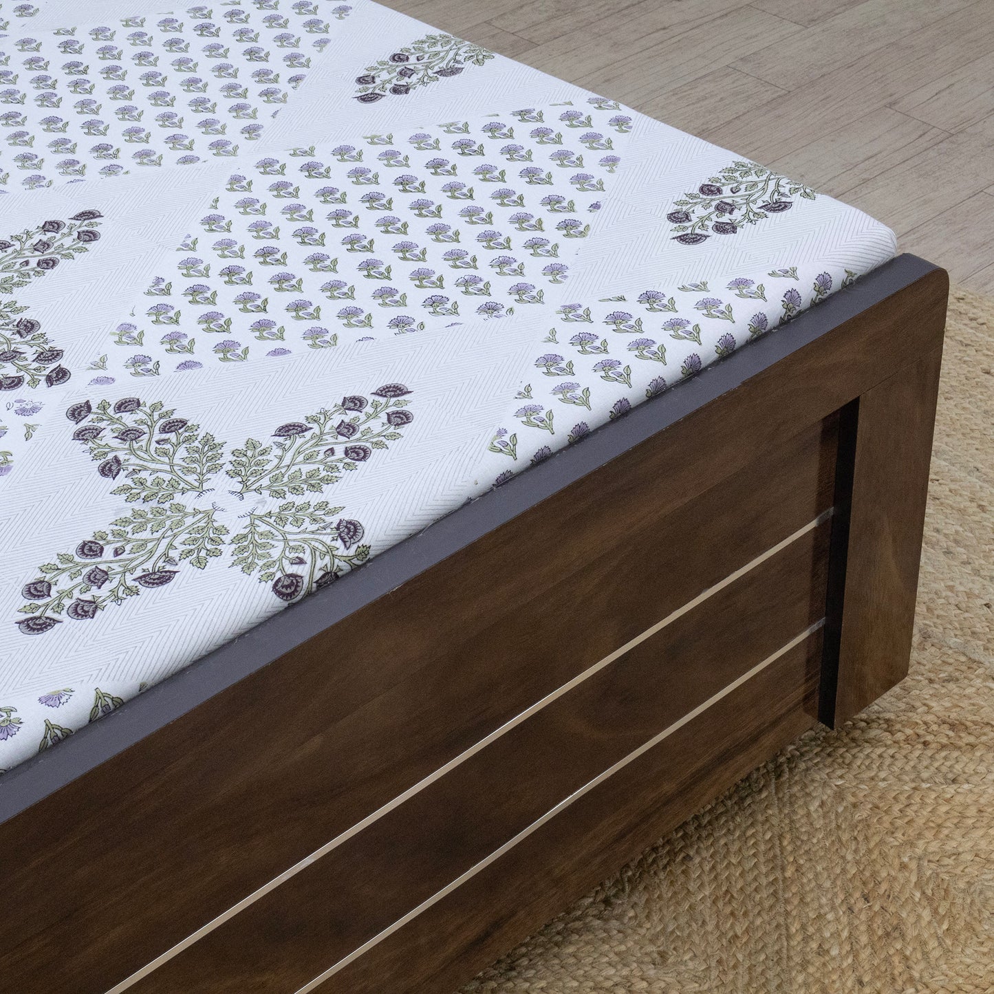 Indian Handmade Block Printed White and Green Floral Pattern Cotton Bed sheet For living Room, Kids Room - My Store