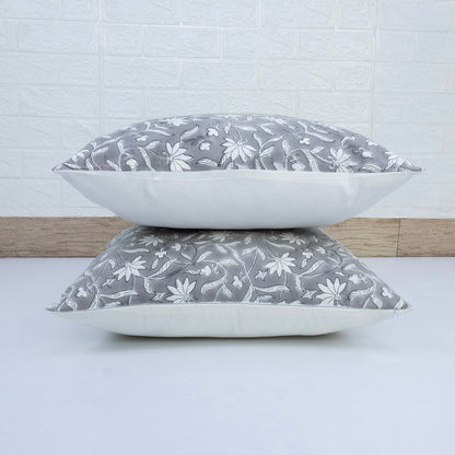 Grey Floral Cushion Cover – Cotton Decorative Pillow Cover