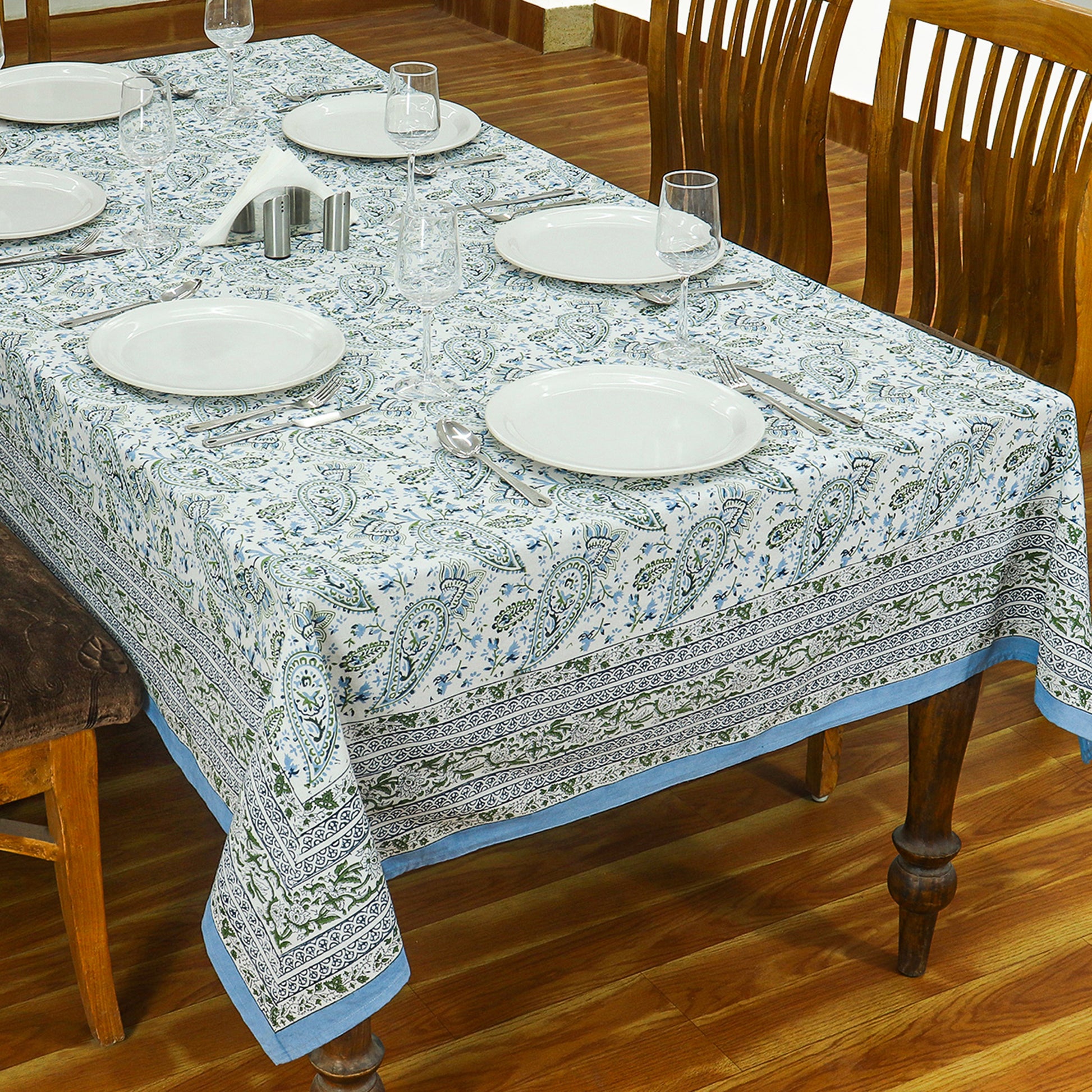 Green & White Rectangle Dining Table Cover - Home Living Table Linen - My Store