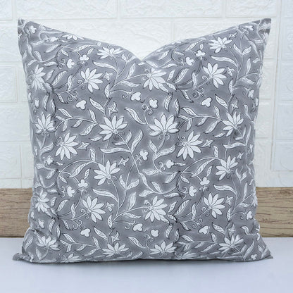 Grey Floral Cushion Cover – Cotton Decorative Pillow Cover