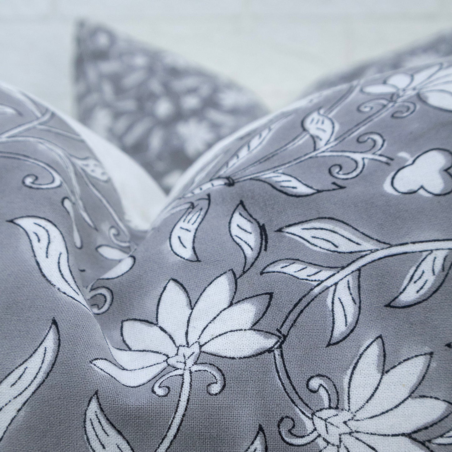 Grey Floral Cushion Cover – Cotton Decorative Pillow Cover