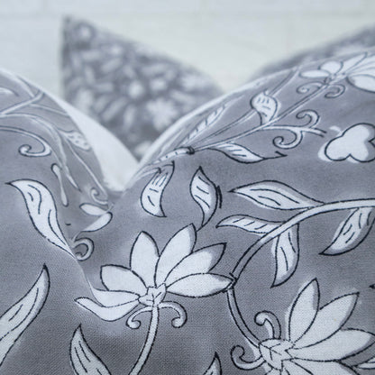 Grey Floral Cushion Cover – Cotton Decorative Pillow Cover