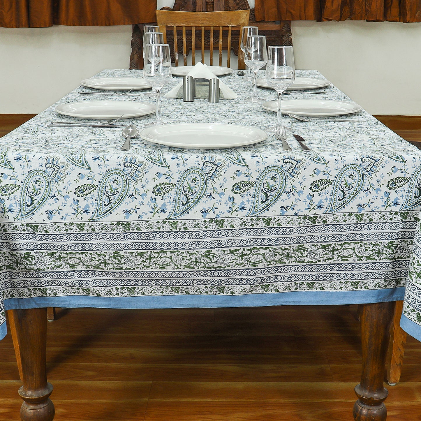 Green & White Rectangle Dining Table Cover - Home Living Table Linen - My Store