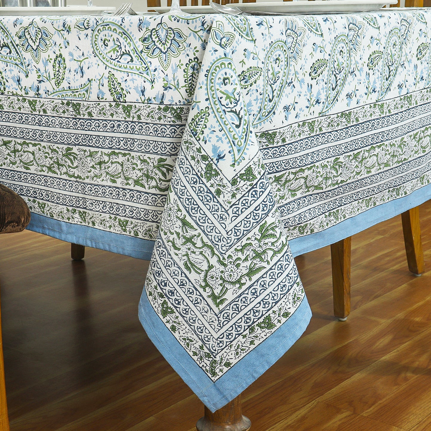 Green & White Rectangle Dining Table Cover - Home Living Table Linen - My Store