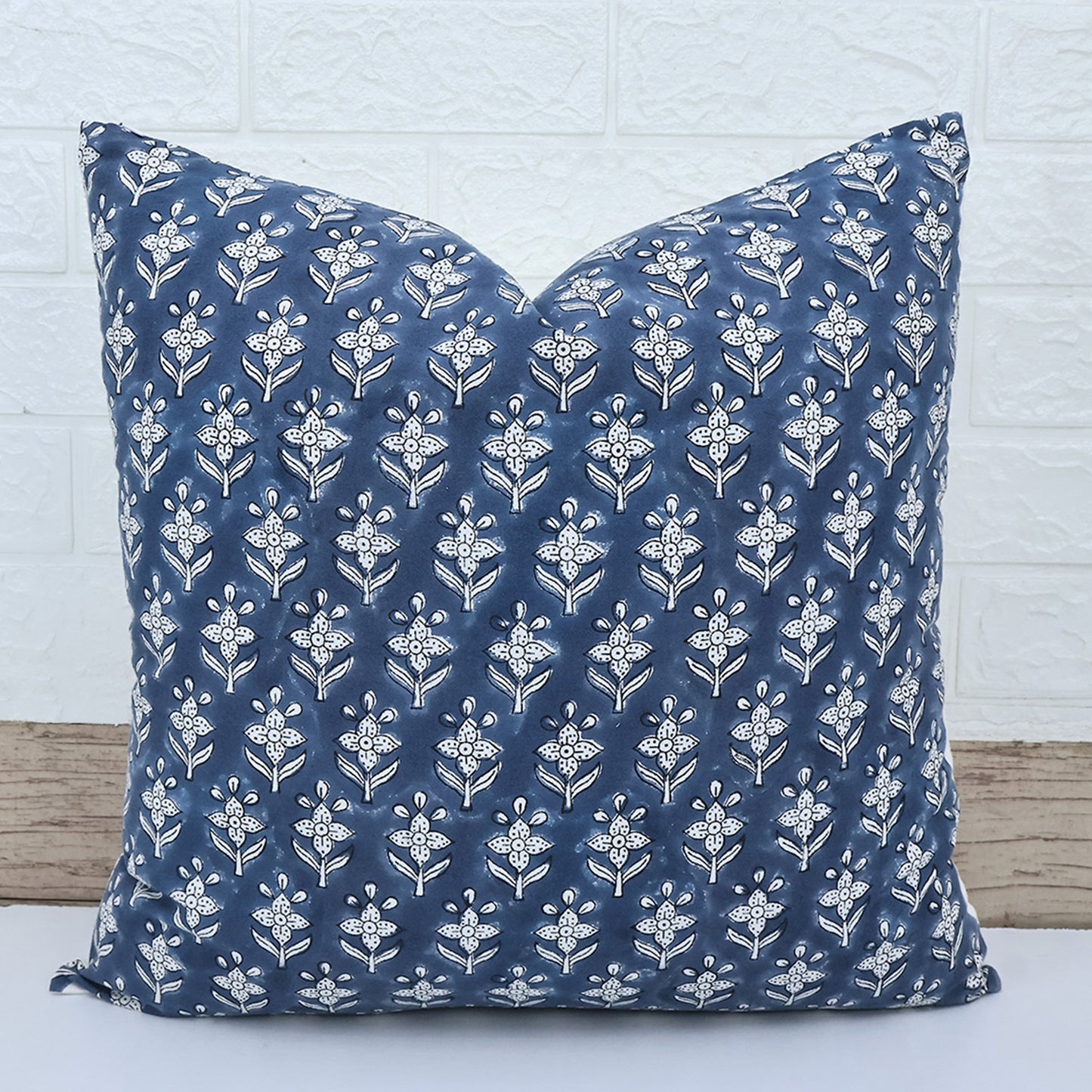 Hand Block Printed Indigo Floral Cushion Cover | Cotton Decorative Pillow