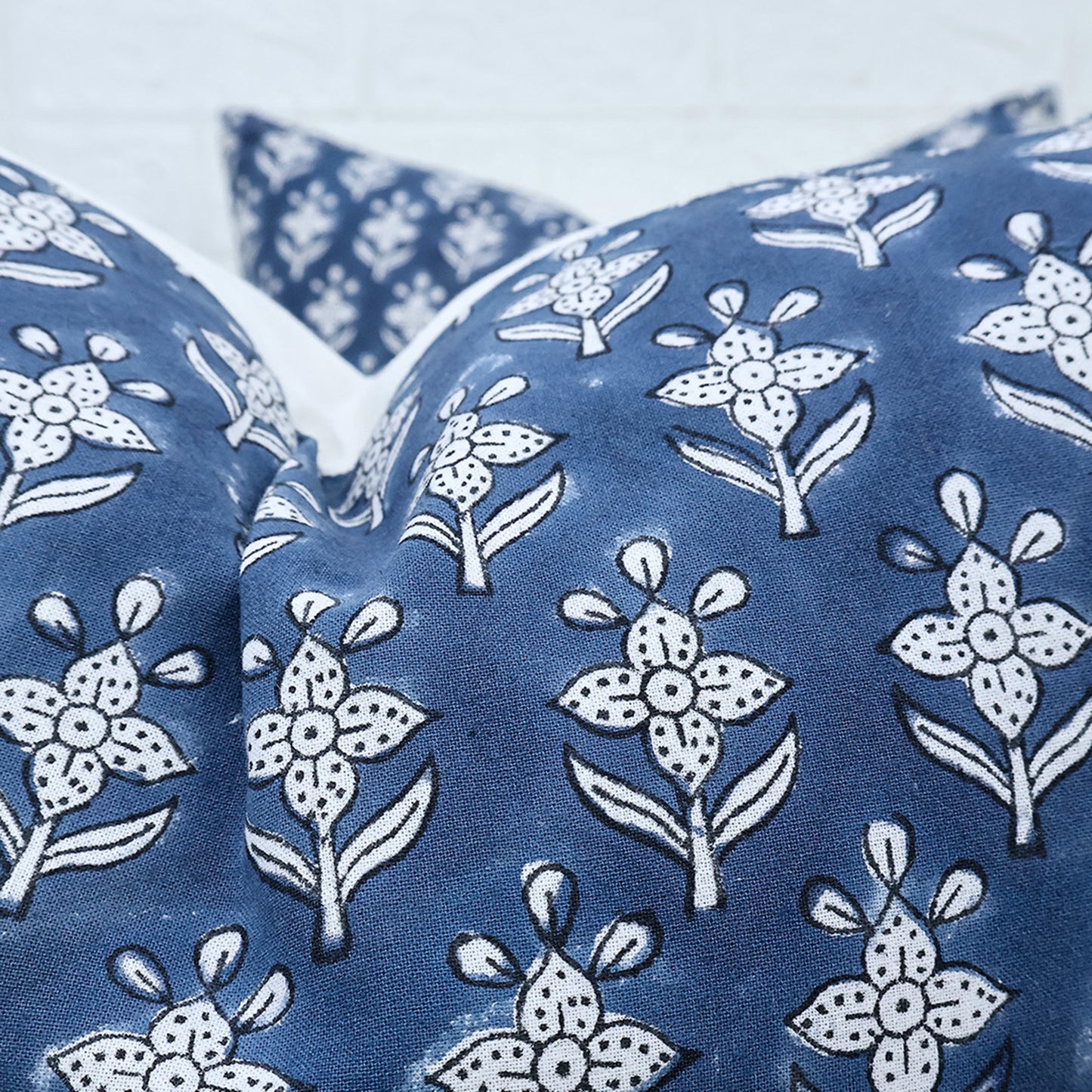 Hand Block Printed Indigo Floral Cushion Cover | Cotton Decorative Pillow
