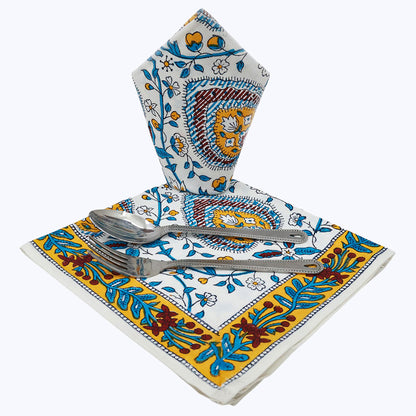 Indian Hand Block Printed Cotton Napkins Set Of 4 - My Store