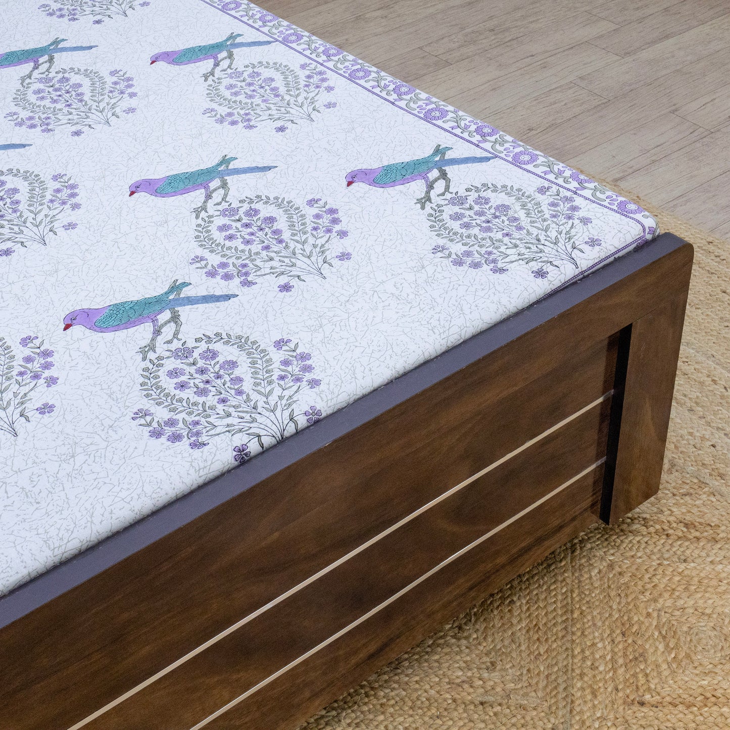 Indian Handmade Block Printed White and Purple Floral Pattern Cotton Bed sheet For living Room, Kids Room - My Store