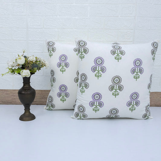 Floral Booti Print Cushion Cover – Cotton Decorative Block Printed Pillow Cover