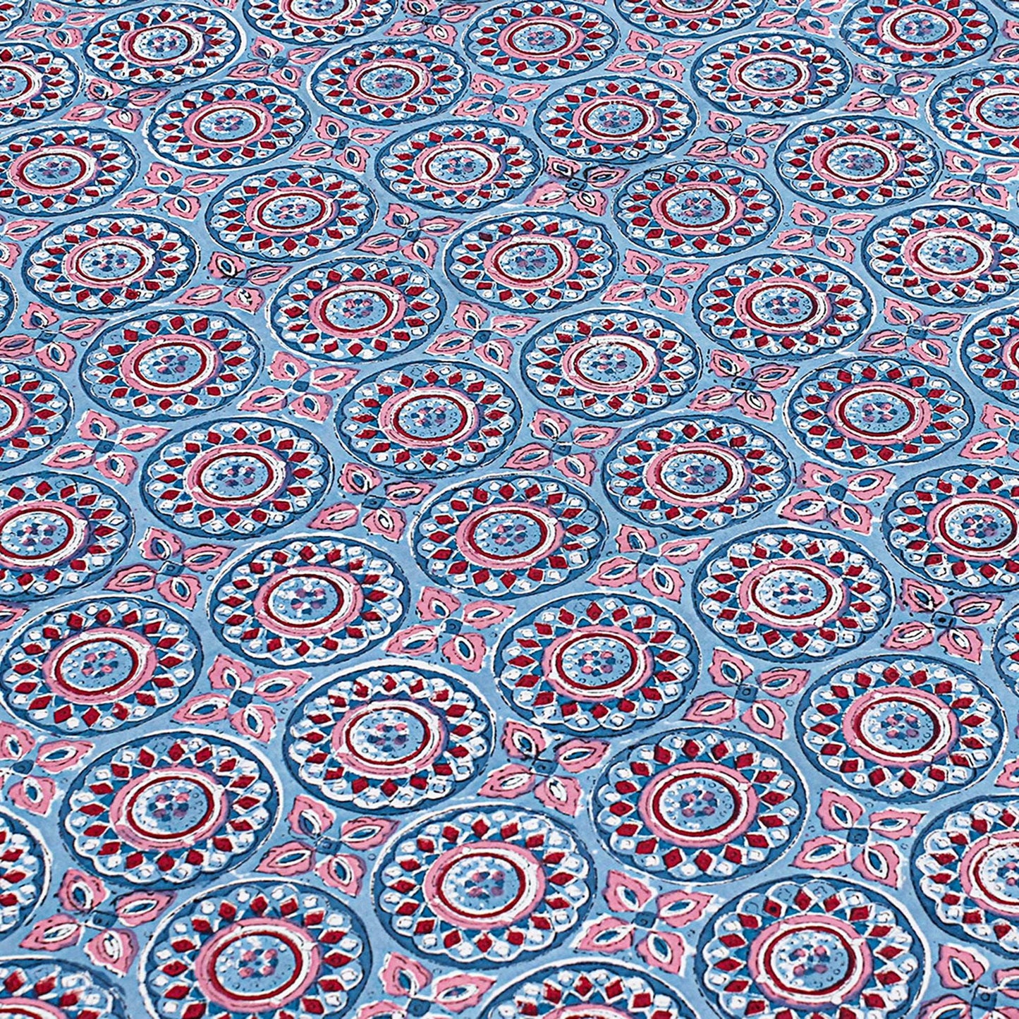 Blue and Red Floral Block Printed Table Cover - Rectangular Tablecloth - My Store