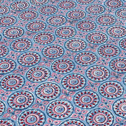 Blue and Red Floral Block Printed Table Cover - Rectangular Tablecloth - My Store