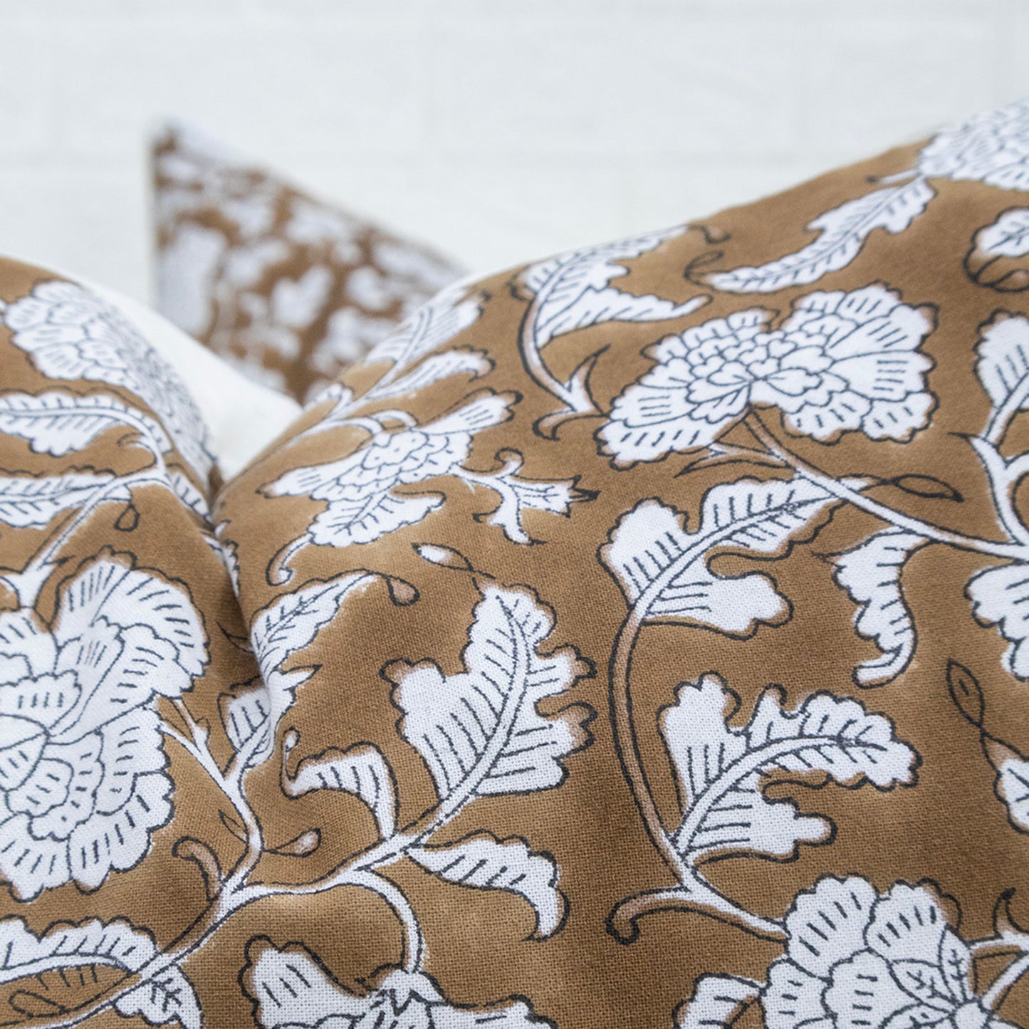 Handblock Brown Floral Cushion Cover | Cotton Decorative Throw Pillow
