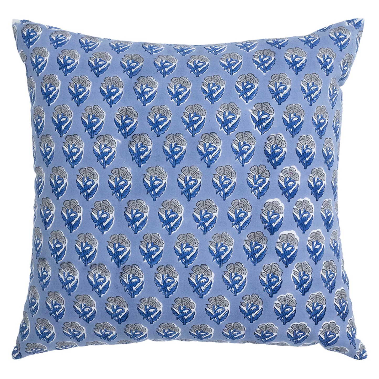 Blue Floral Buta Block Print Cushion Cover | Cotton Throw Pillow Cover