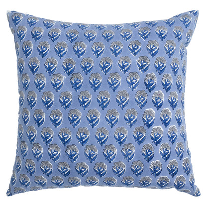 Blue Floral Buta Block Print Cushion Cover | Cotton Throw Pillow Cover