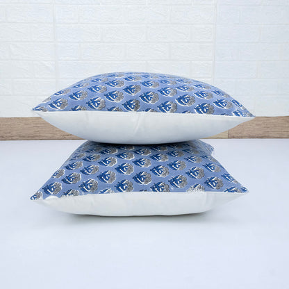 Blue Floral Buta Block Print Cushion Cover | Cotton Throw Pillow Cover
