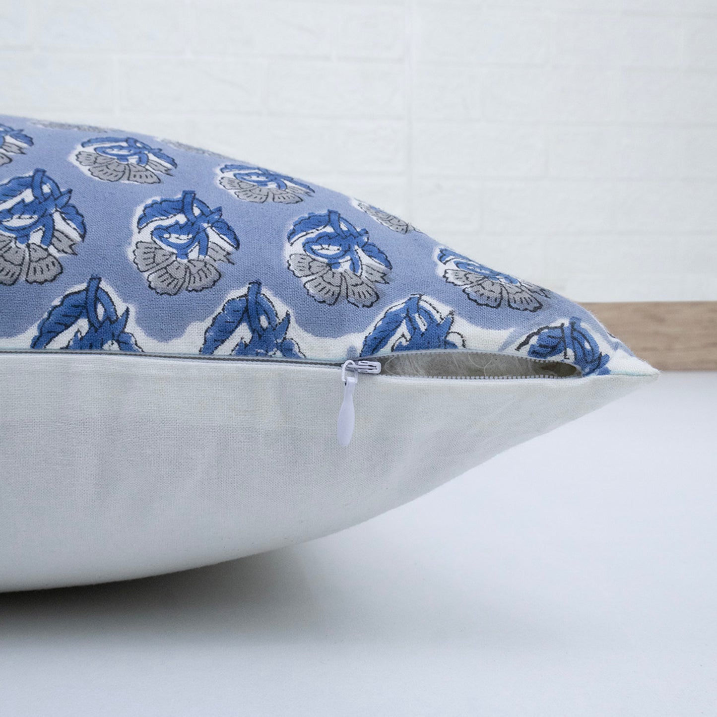 Blue Floral Buta Block Print Cushion Cover | Cotton Throw Pillow Cover