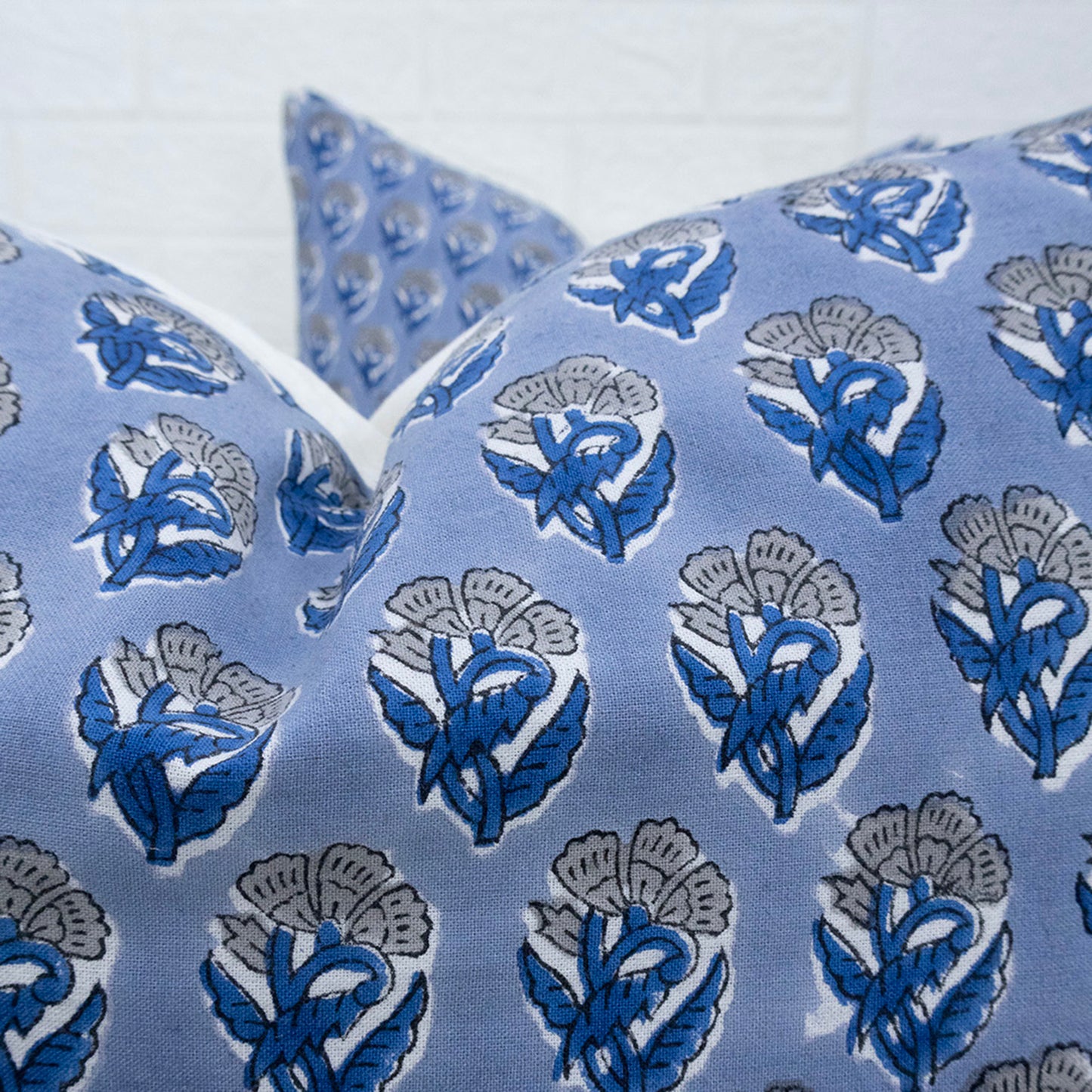 Blue Floral Buta Block Print Cushion Cover | Cotton Throw Pillow Cover