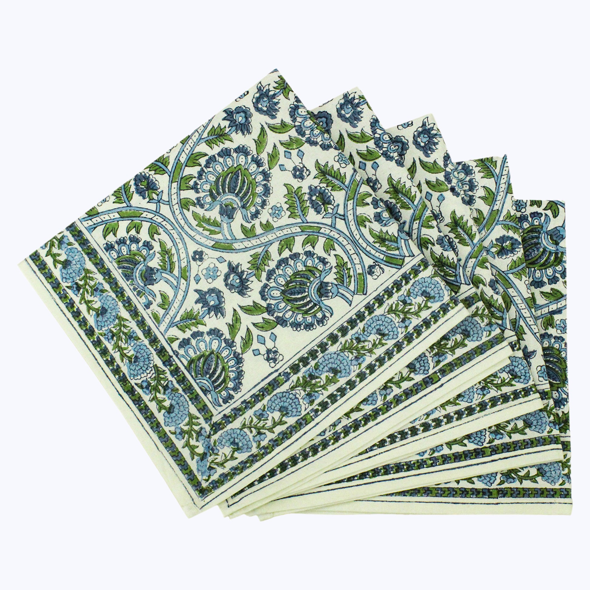 Green and Blue Handmade Block Printed Set Of 4 Napkins - My Store