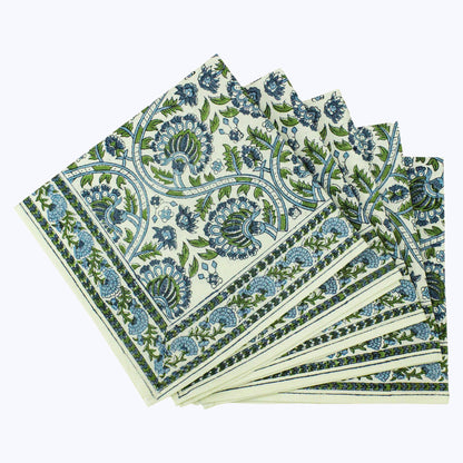 Green and Blue Handmade Block Printed Set Of 4 Napkins - My Store