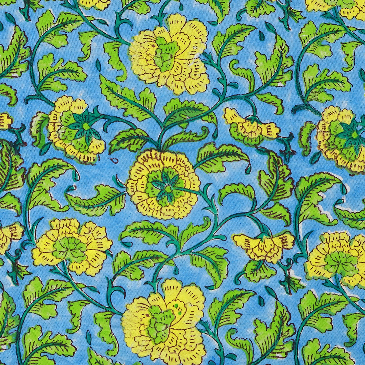 Floral Green Blue Rectangle Table Cover Hand Block Printed Tablecloth - My Store