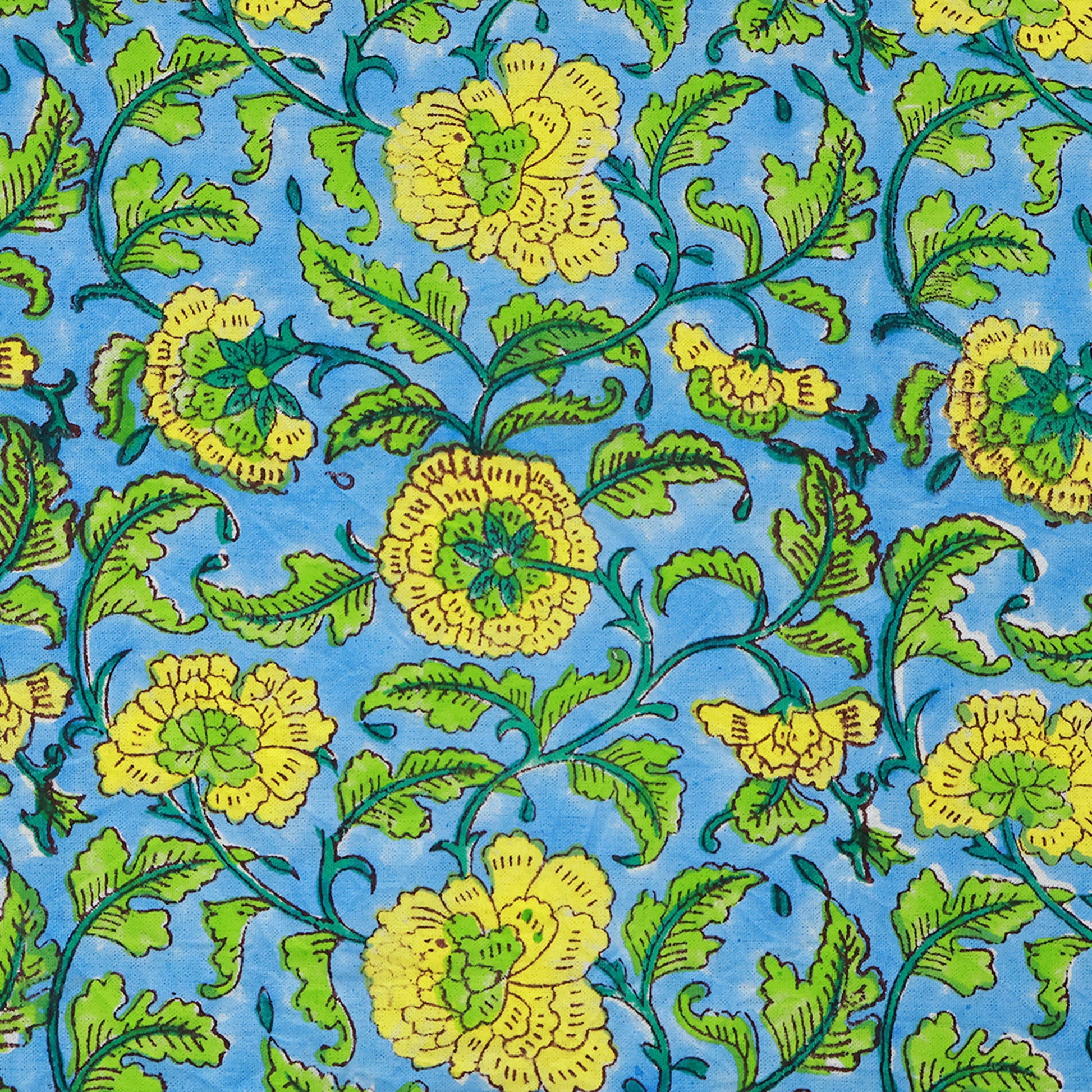 Floral Green Blue Rectangle Table Cover Hand Block Printed Tablecloth - My Store