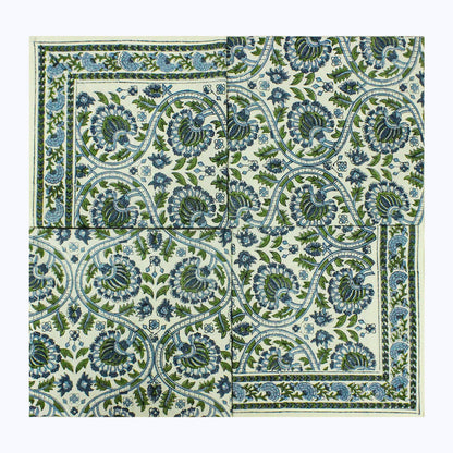 Green and Blue Handmade Block Printed Set Of 4 Napkins - My Store