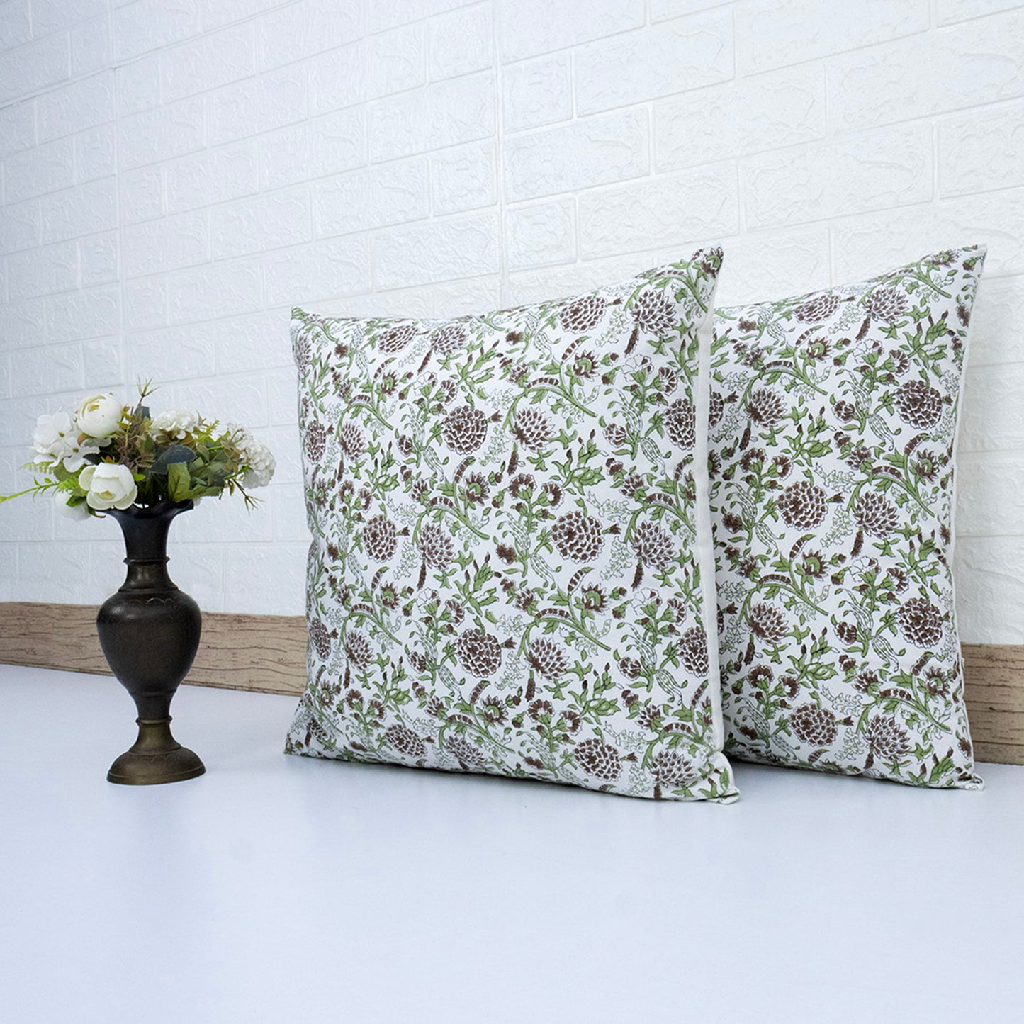 Brown Floral Pillow Cover Hand Block Printed Cushion Cover Boho Sofa Decor Pillow Cases