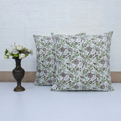 Brown Floral Pillow Cover Hand Block Printed Cushion Cover Boho Sofa Decor Pillow Cases