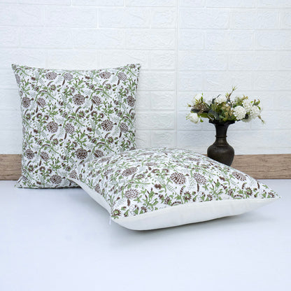 Brown Floral Pillow Cover Hand Block Printed Cushion Cover Boho Sofa Decor Pillow Cases