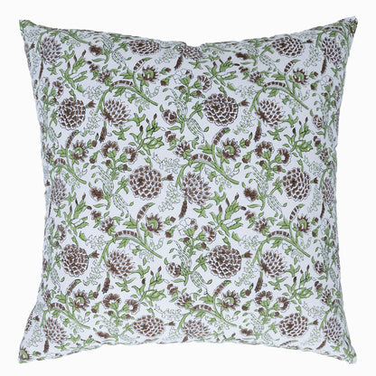 Brown Floral Pillow Cover Hand Block Printed Cushion Cover Boho Sofa Decor Pillow Cases