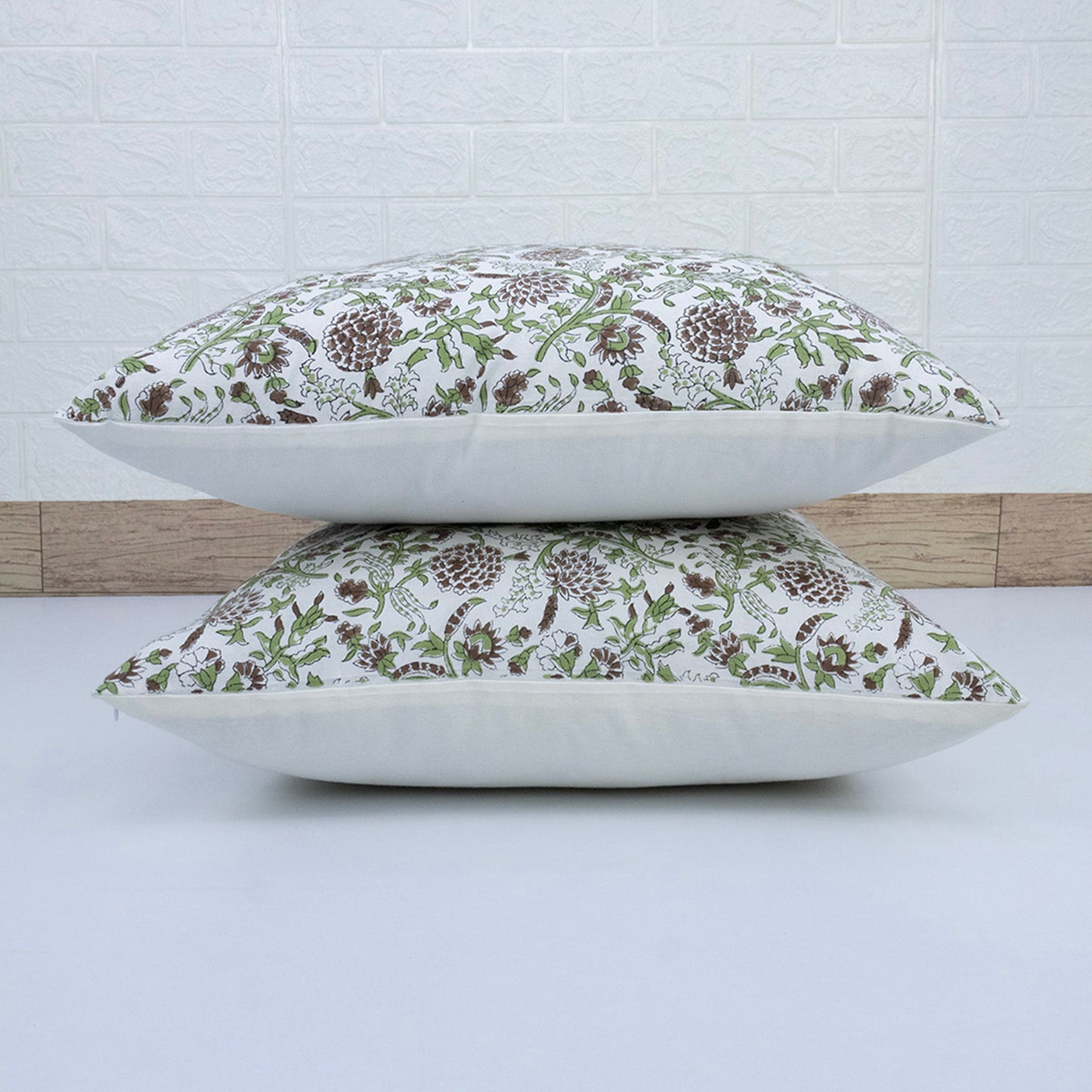 Brown Floral Pillow Cover Hand Block Printed Cushion Cover Boho Sofa Decor Pillow Cases