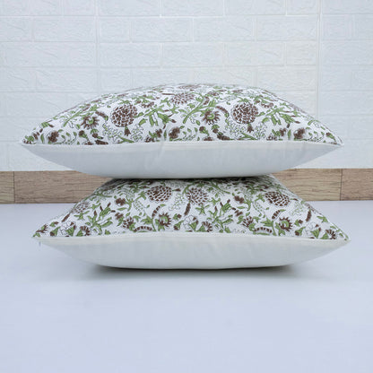 Brown Floral Pillow Cover Hand Block Printed Cushion Cover Boho Sofa Decor Pillow Cases