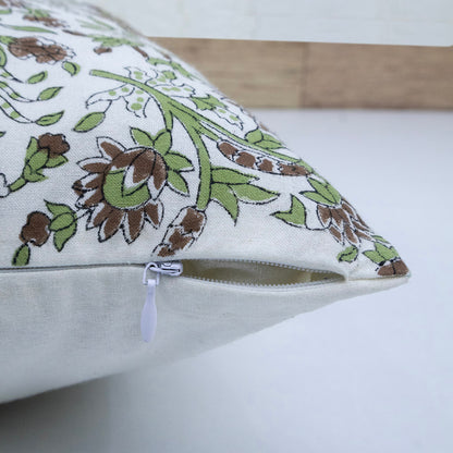 Brown Floral Pillow Cover Hand Block Printed Cushion Cover Boho Sofa Decor Pillow Cases
