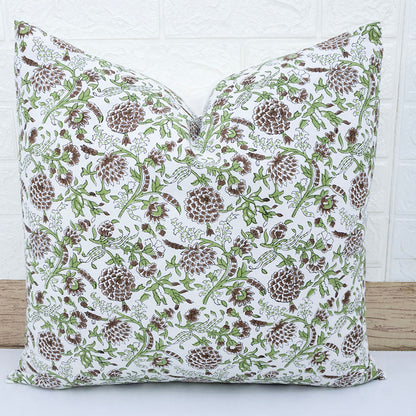 Brown Floral Pillow Cover Hand Block Printed Cushion Cover Boho Sofa Decor Pillow Cases