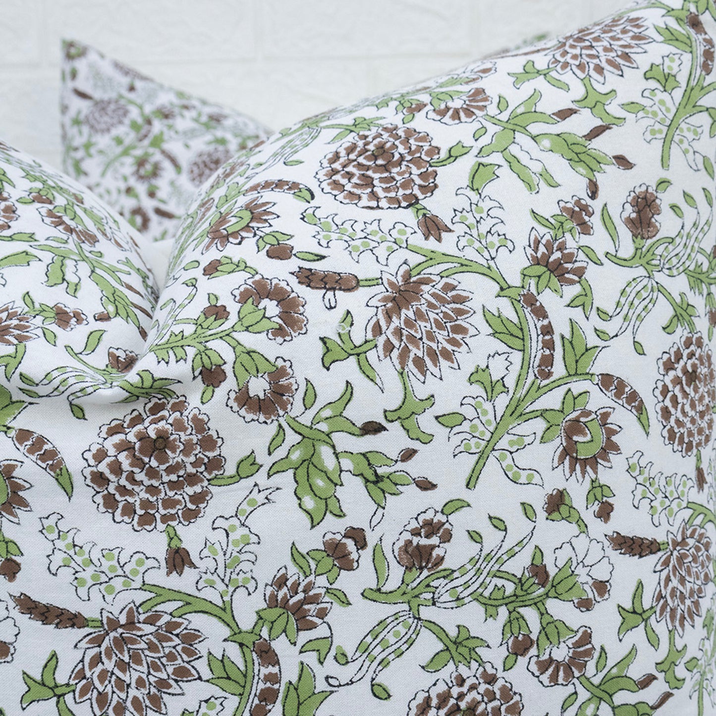 Brown Floral Pillow Cover Hand Block Printed Cushion Cover Boho Sofa Decor Pillow Cases