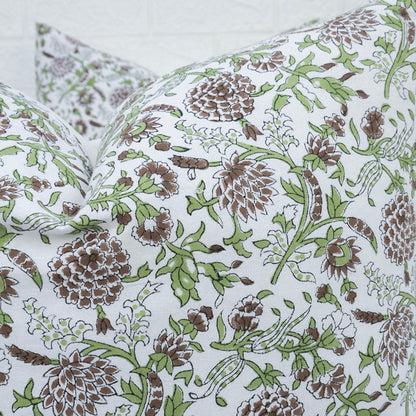 Brown Floral Pillow Cover Hand Block Printed Cushion Cover Boho Sofa Decor Pillow Cases