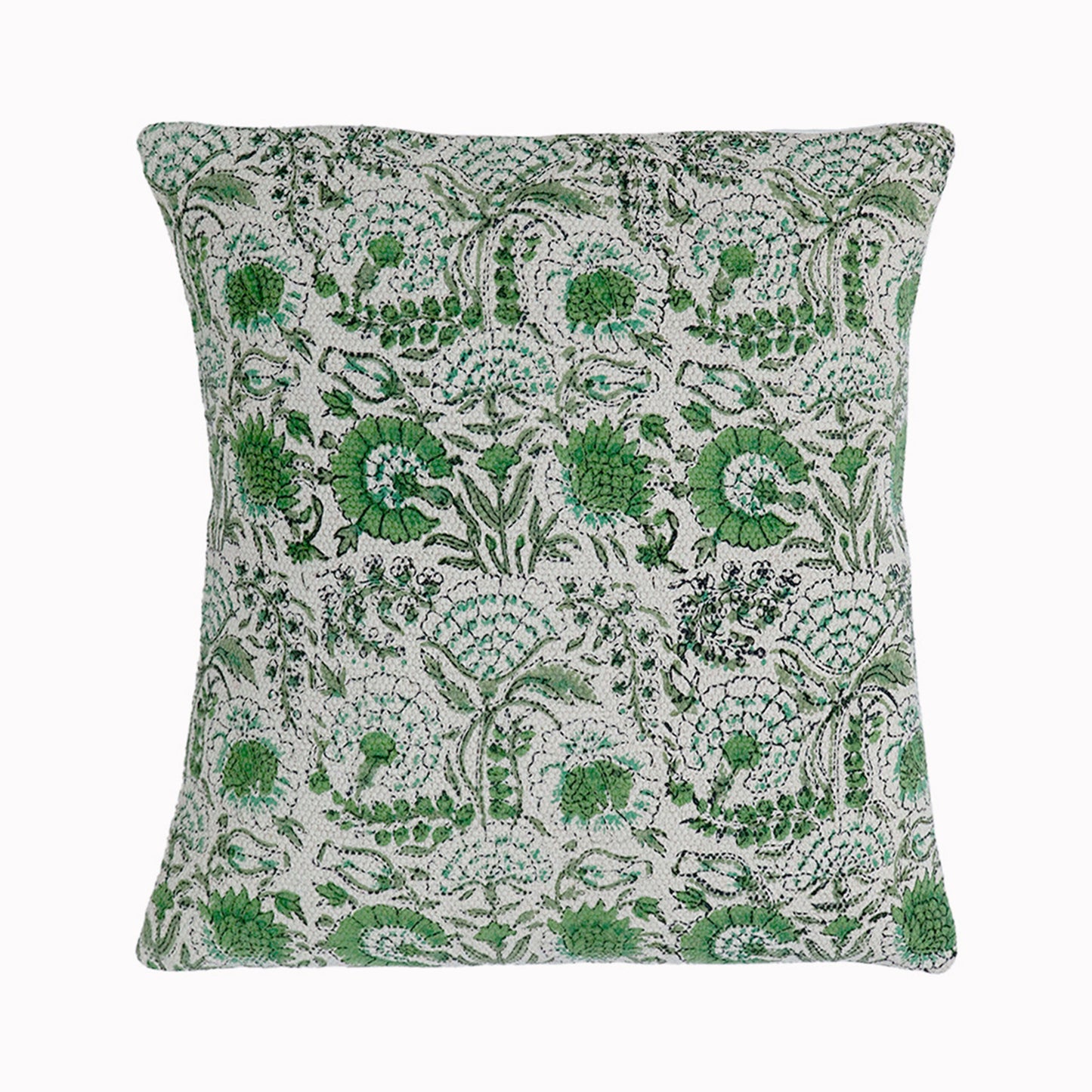 Green Floral Cotton Cushion Cover | Hand Block Print Decorative Pillow Cover | Indian Boho Sofa Cushion Case